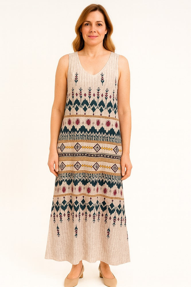 Sleeveless Boho Print Maxi Dress