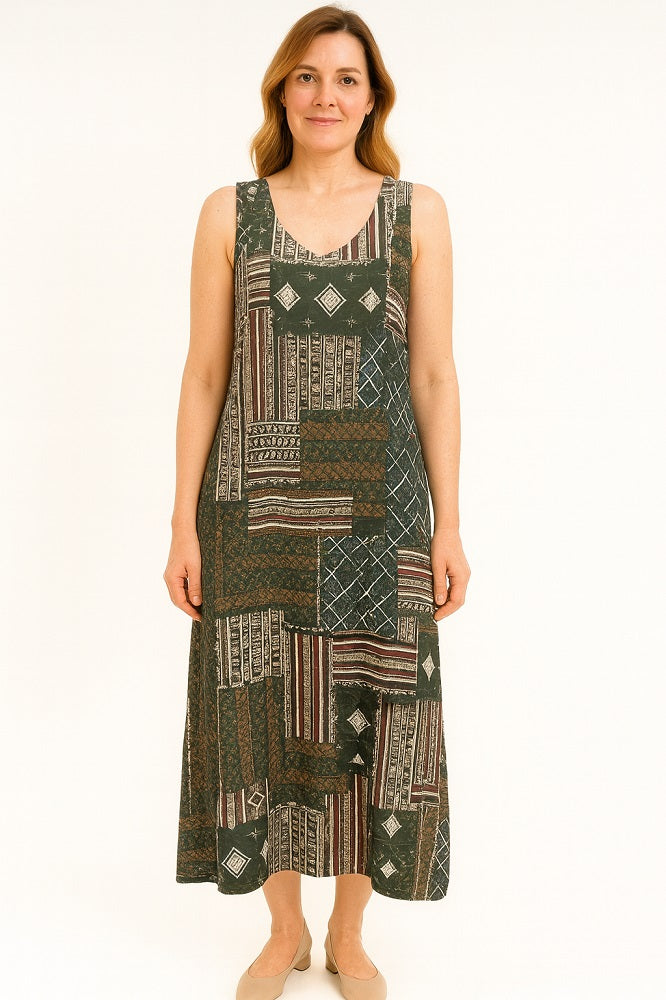 Sleeveless Boho Print Maxi Dress