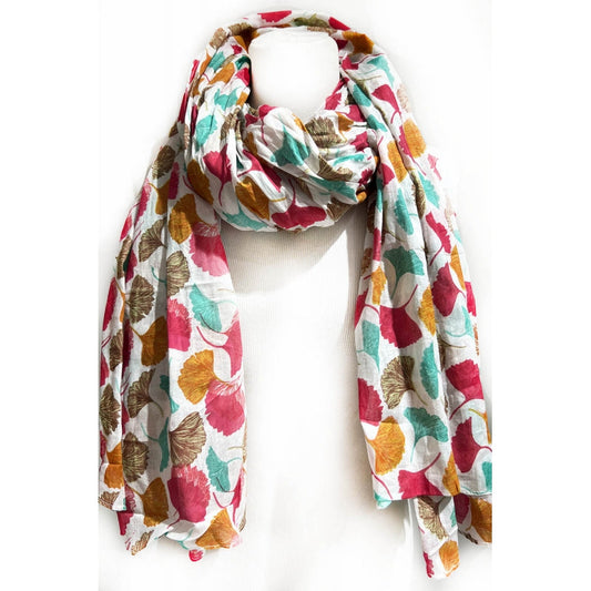 Gincko Leaves Printed Cotton Scarf - 64706
