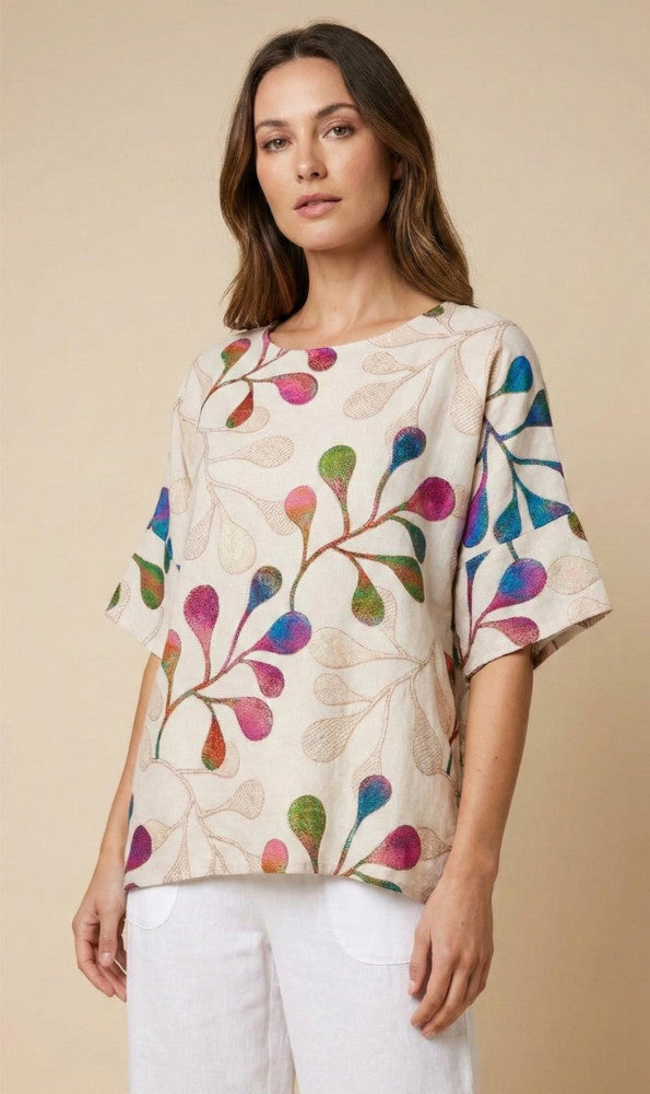 Relaxed Print Linen Top