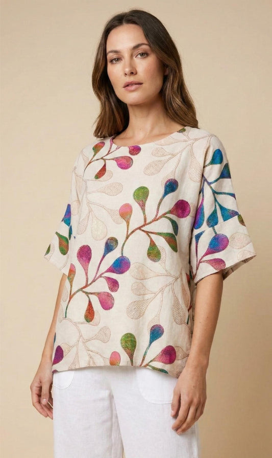 Relaxed Print Linen Top