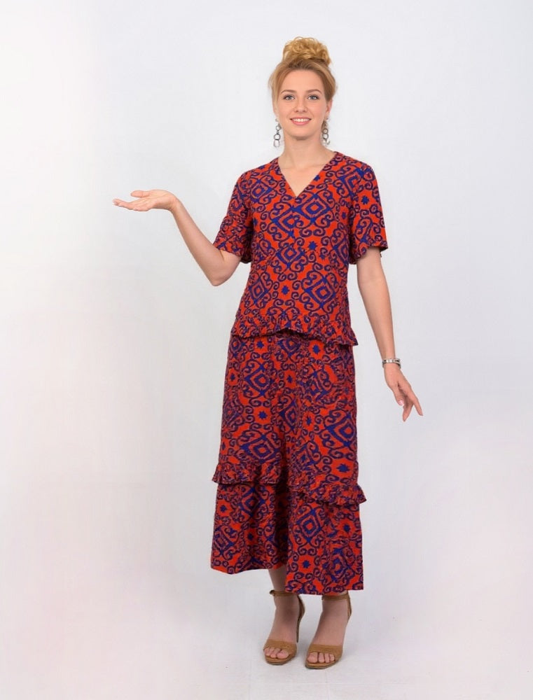 V- Neck Abstract Printed Drees