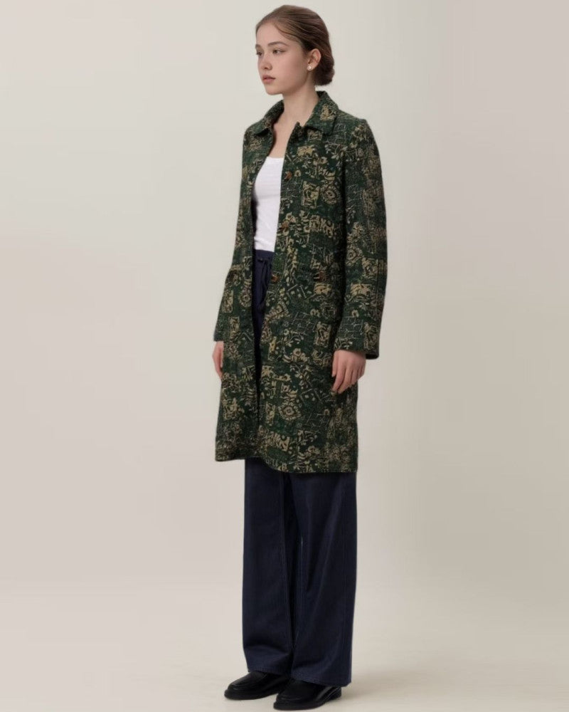 Abstract Brushstroke Printed Fleece-Lined Cotton Coat