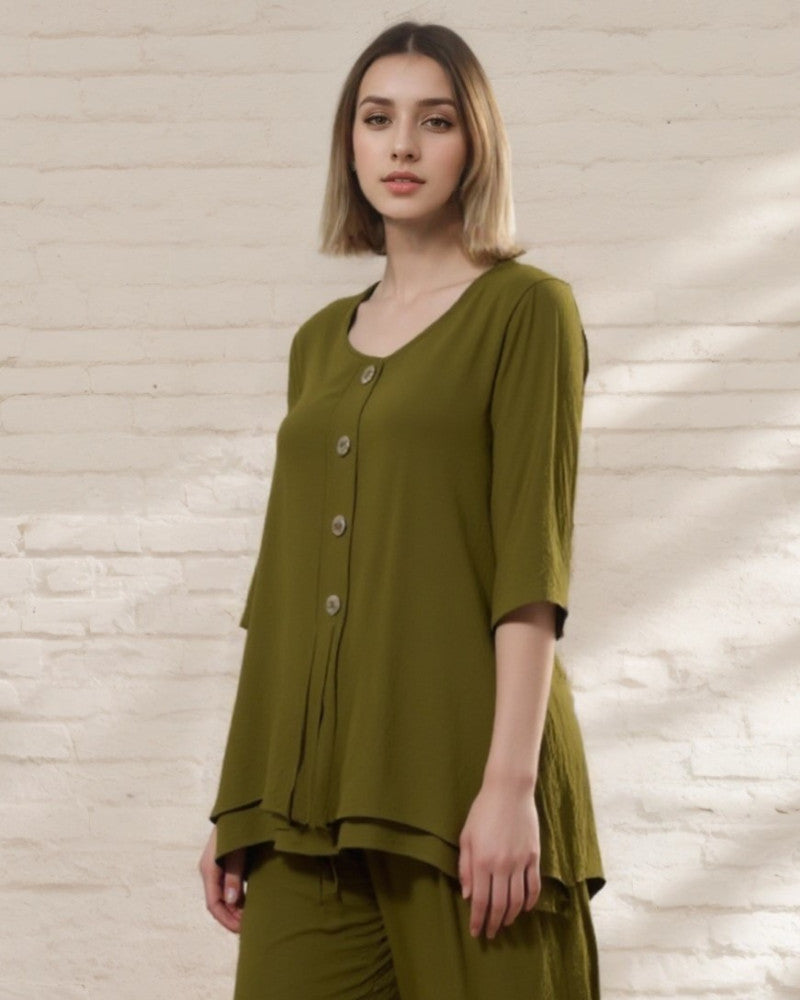 Breeze Button Layered Hem Top