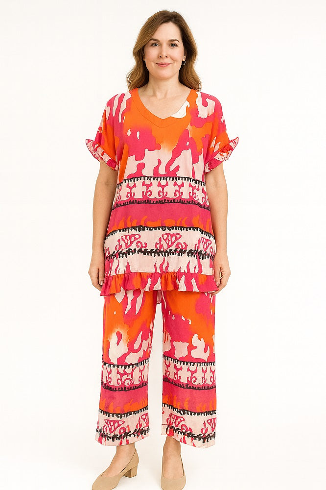 Rayon Ruffle Sleeve Print Top
