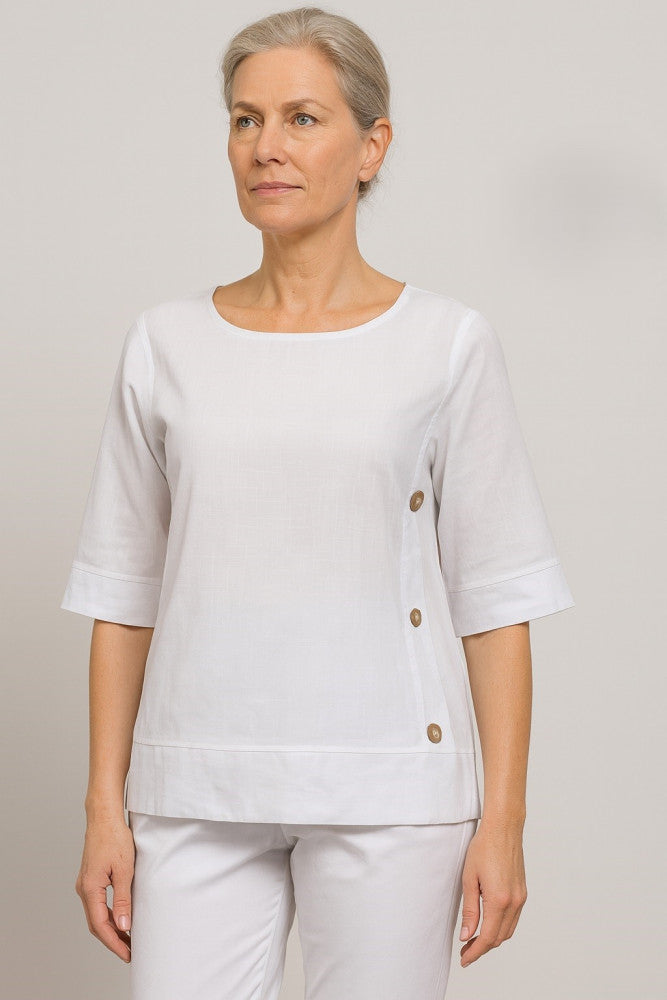 Side-Button Elbow-Sleeve Top