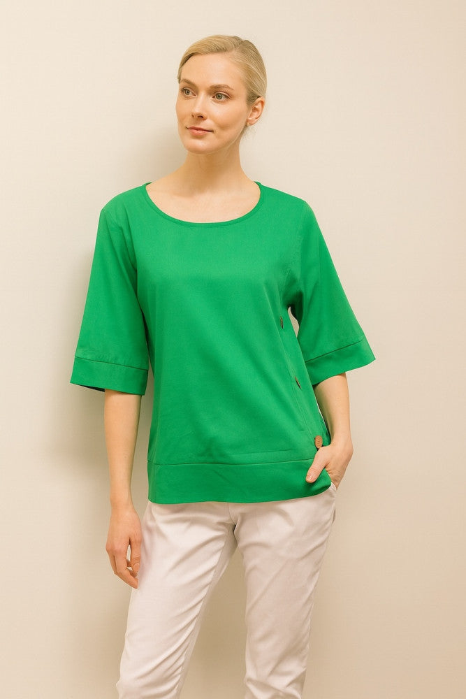 Side-Button Elbow-Sleeve Top