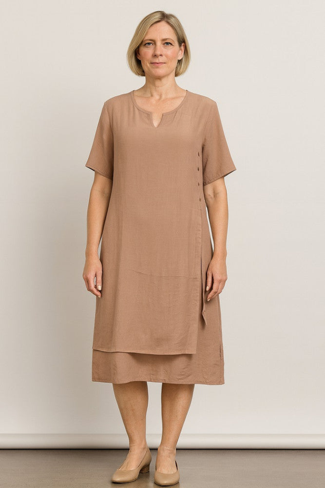 Short-Sleeve Layered Hem Dress