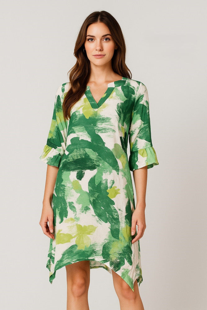 Ruffle Sleeve Linen Cotton Dress