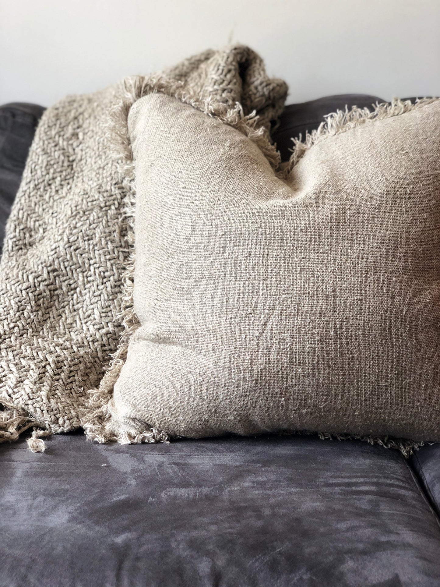Cushion Cover Natural Handloomed/Rustic Linen With Fringe