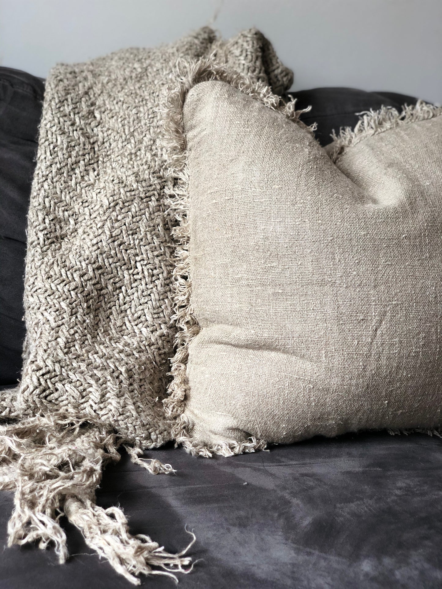 Cushion Cover Natural Handloomed/Rustic Linen With Fringe