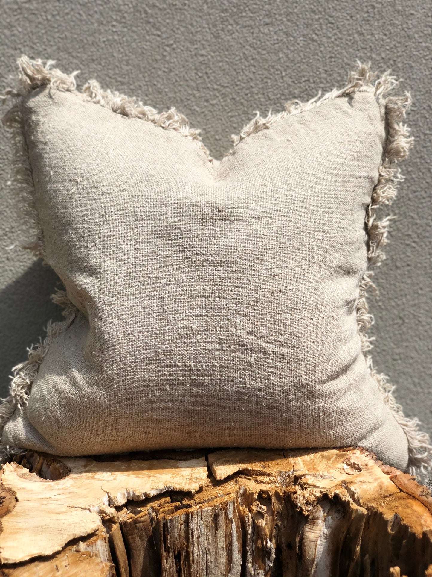 Cushion Cover Natural Handloomed/Rustic Linen With Fringe