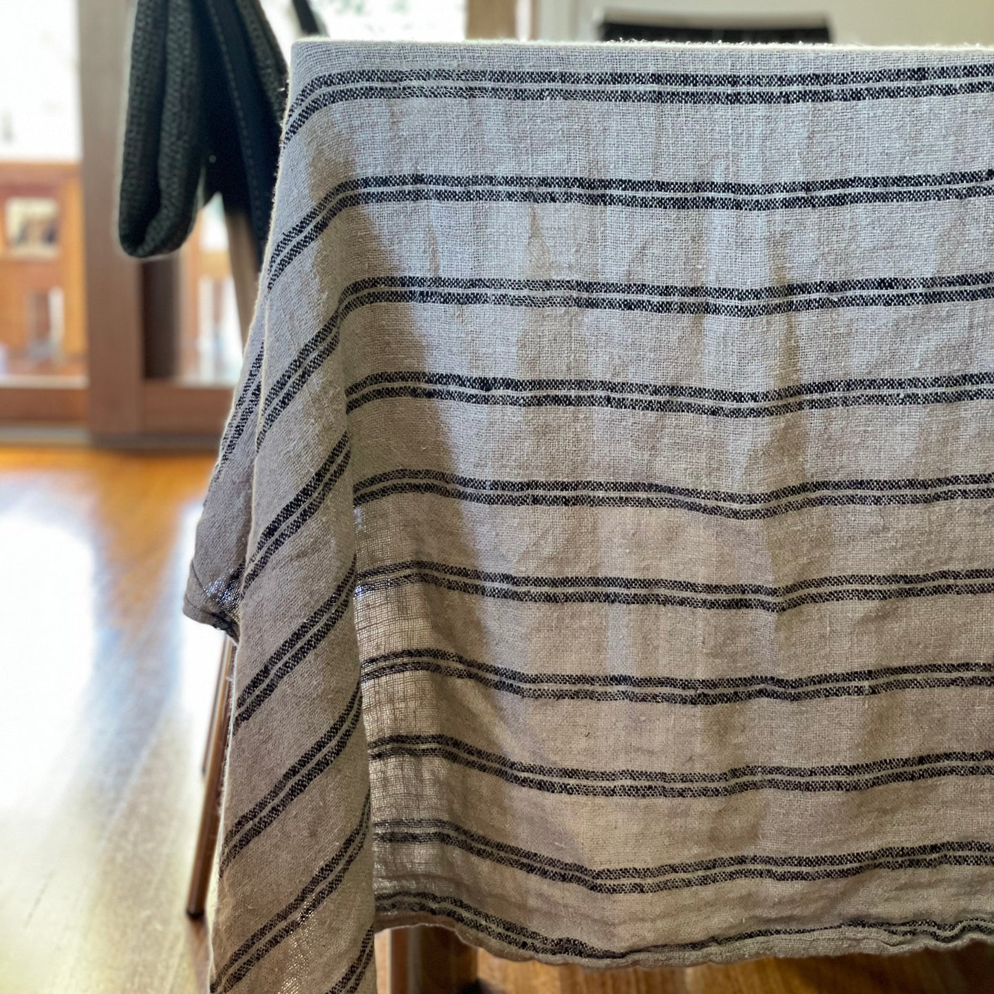 Table Cloth/Bed Throw Handloomed - Black Stripes
