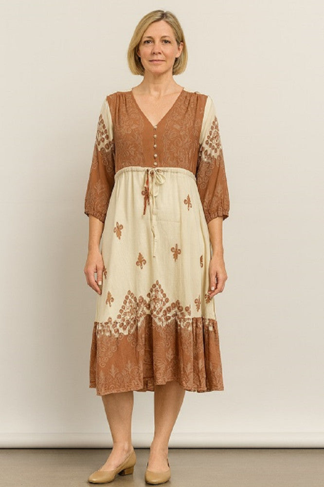 Printed Tie-Waist Washed Cotton Dress