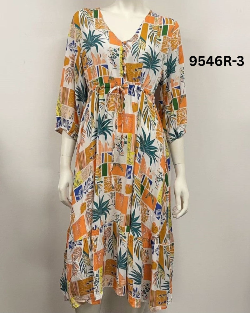 Printed Tie-Waist Washed Rayon Dress