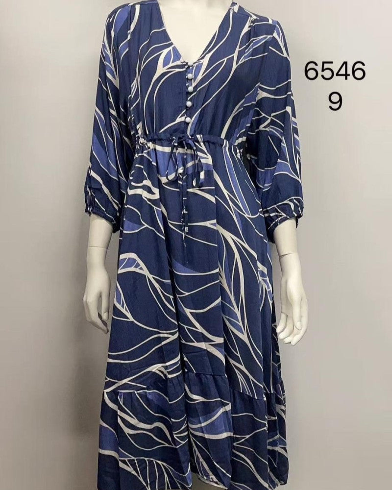 V-Neck Button Midi