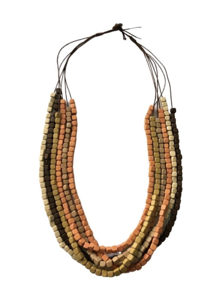Chunky-Layered Wooden Beaded Necklace N6-3645
