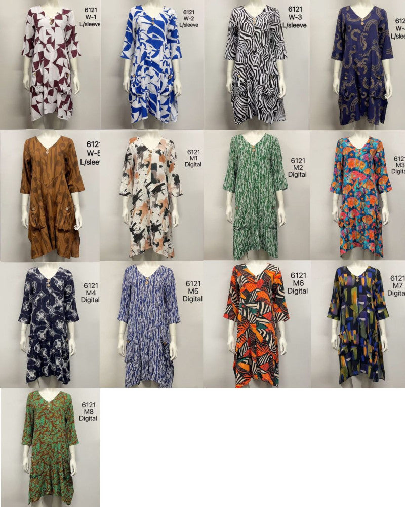 Button Pocket Long Sleeve Dress