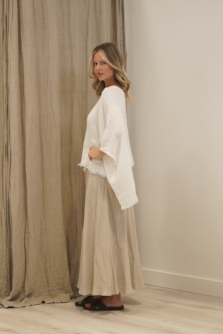 Alice Fringed Poncho Top White