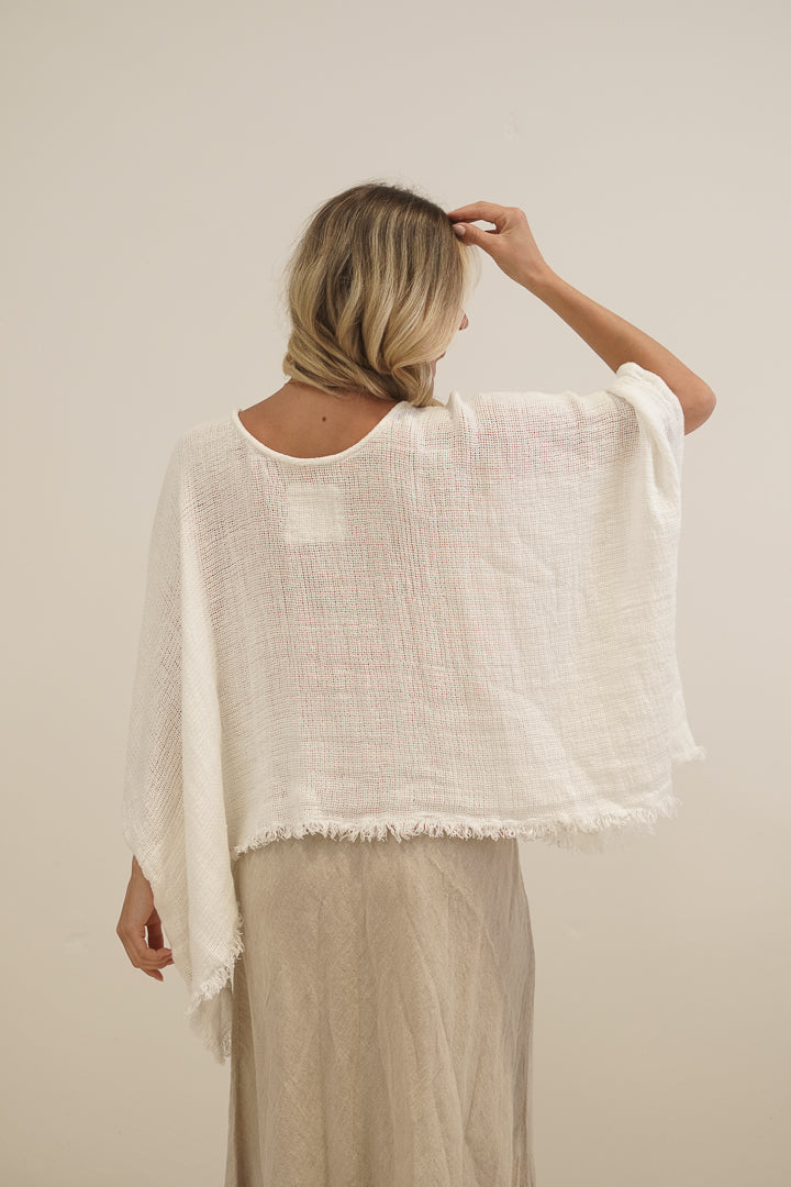 Alice Fringed Poncho Top White