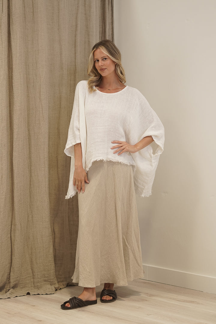 Alice Fringed Poncho Top White