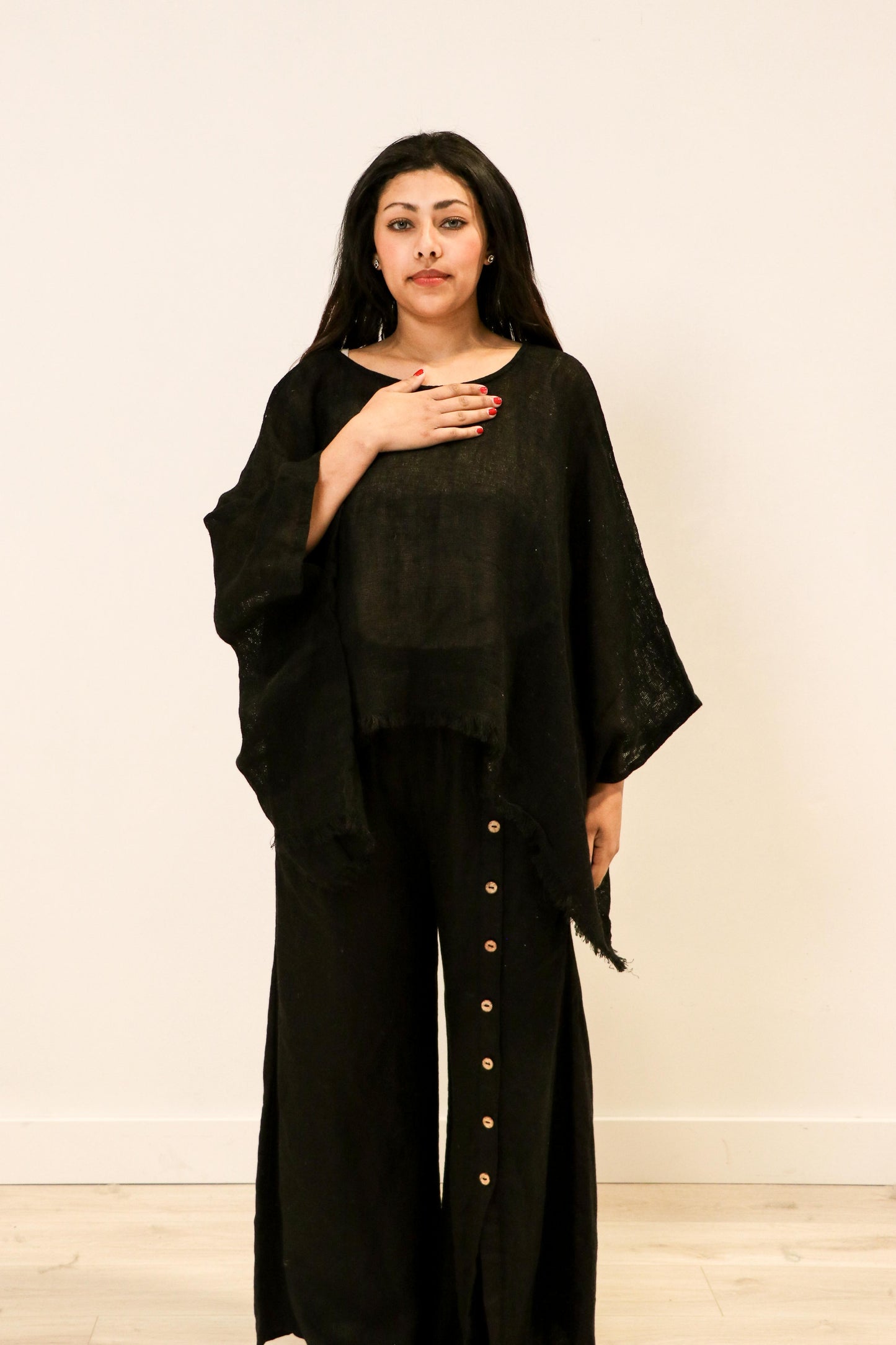 Alice Fringed Poncho Top Black