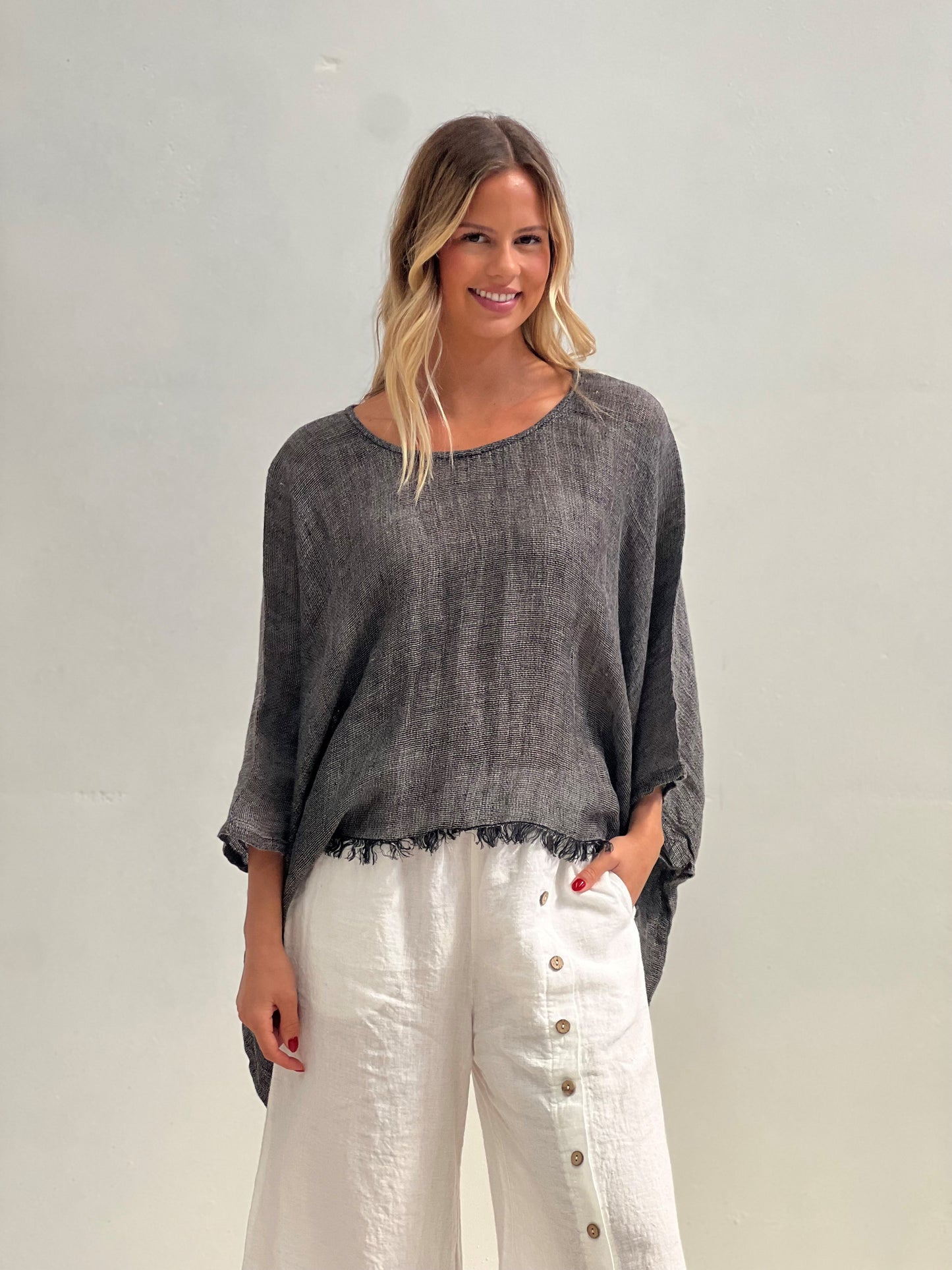 Alice Fringed Poncho Top - Black & White Wovens