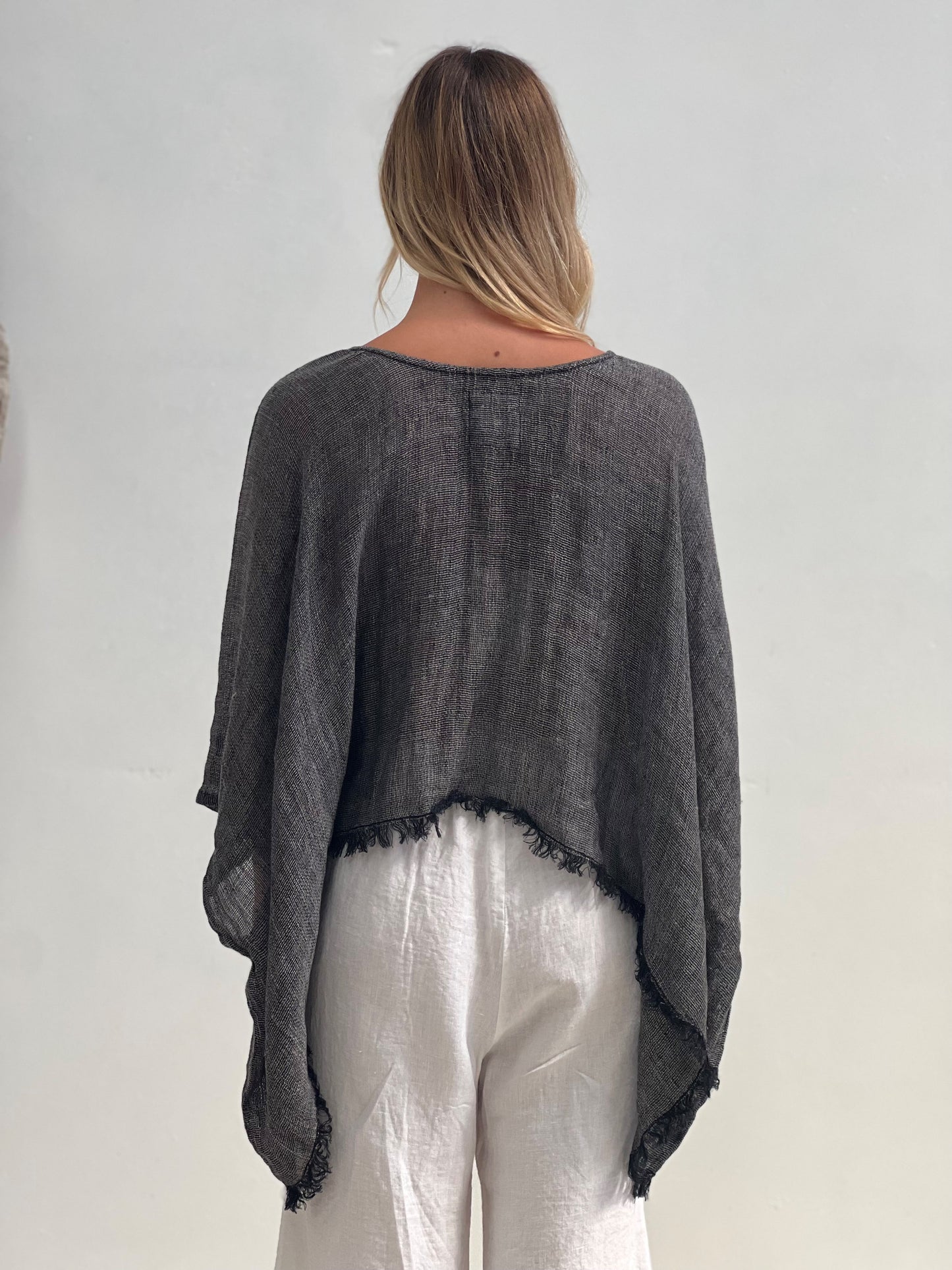 Alice Fringed Poncho Top - Black & White Wovens