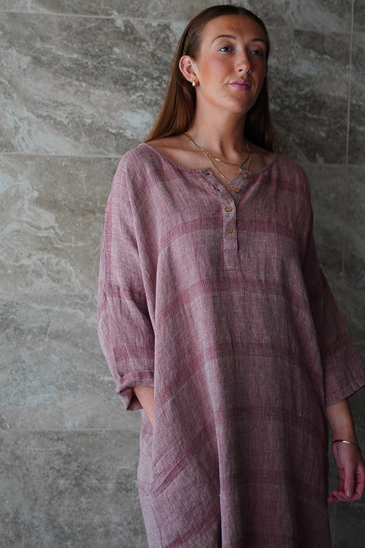 Amara Kaftan Mahogany & Natural Stripes