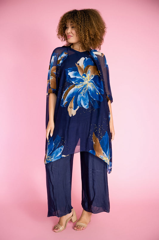 Flowy Silk Pants | Navy
