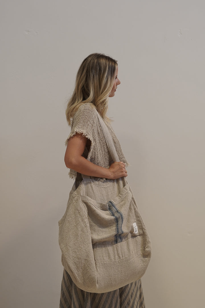 Puro Lino Tote Bag Blue Stripes