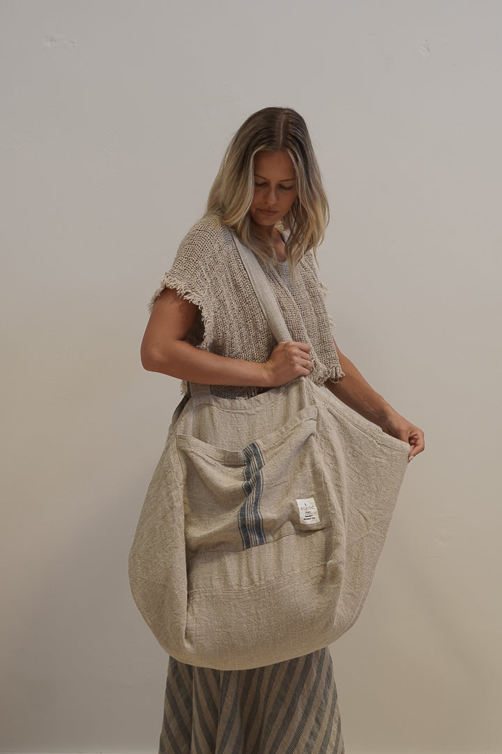 Puro Lino Tote Bag Blue Stripes