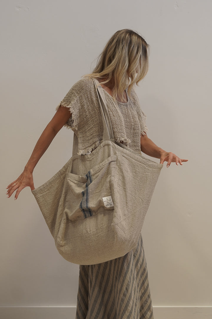 Puro Lino Tote Bag Blue Stripes