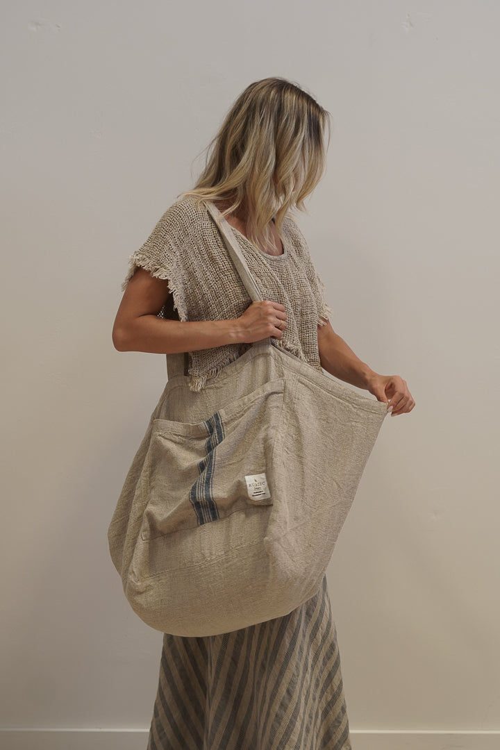 Puro Lino Tote Bag Blue Stripes