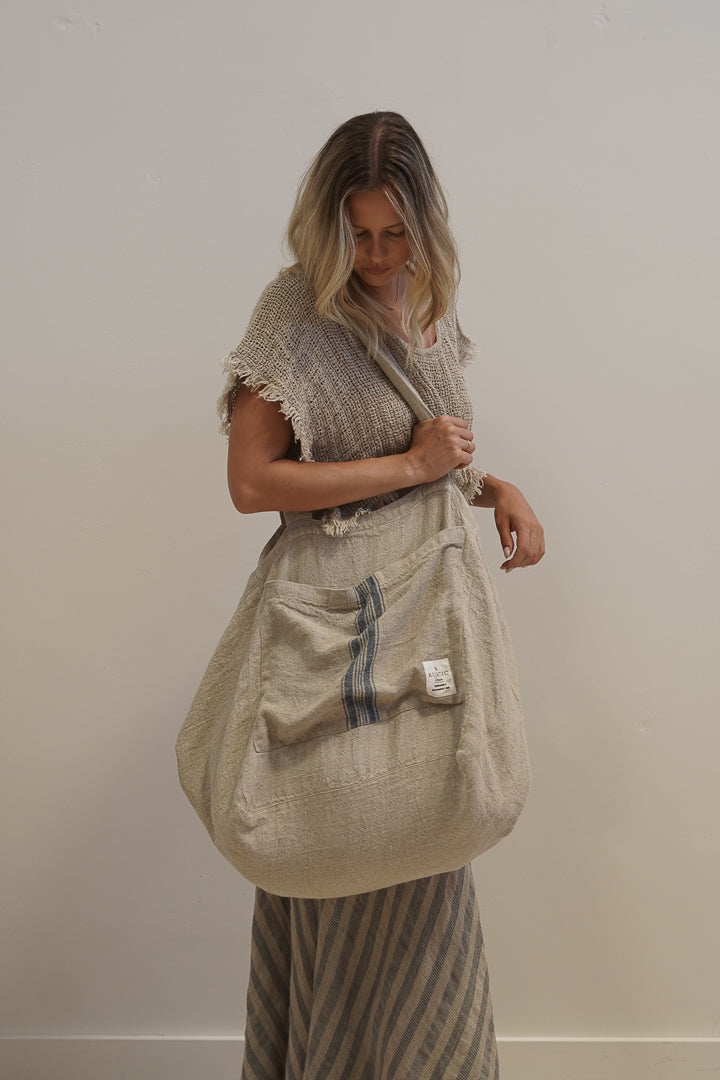 Puro Lino Tote Bag Blue Stripes