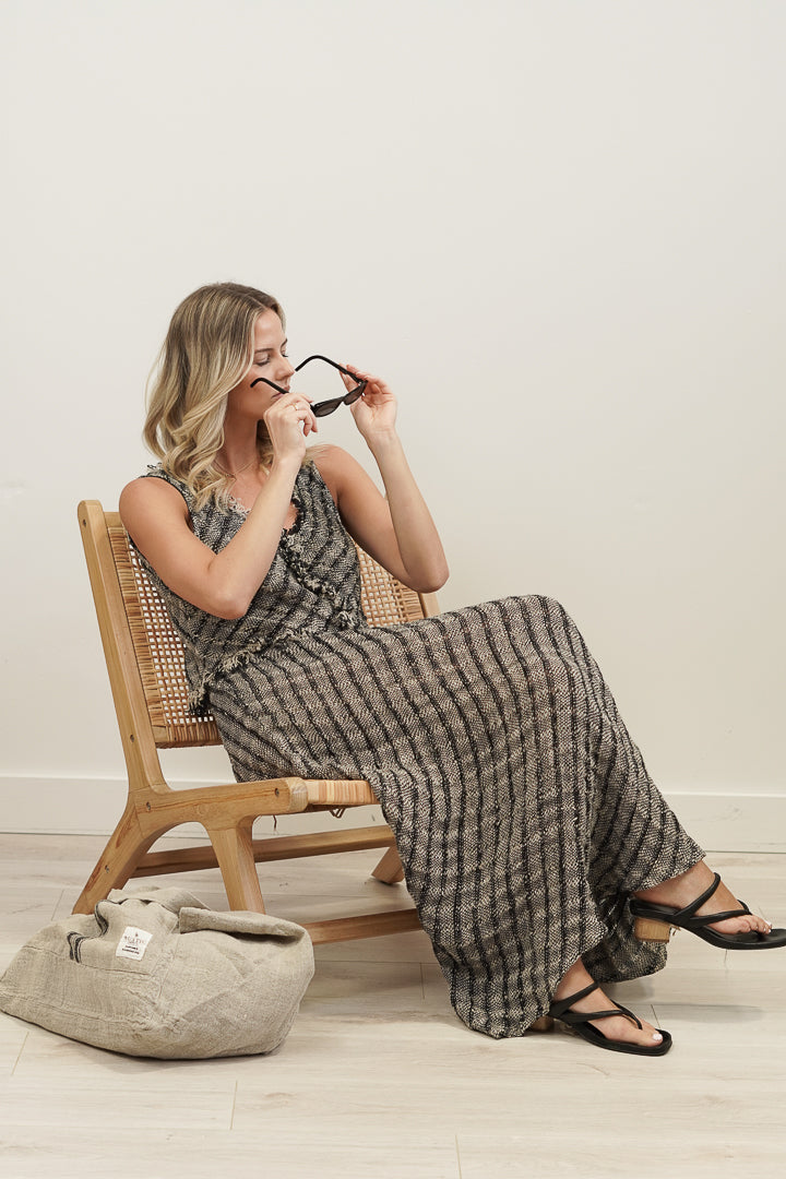 Puro Lino Tote Bag Charcoal Stripes