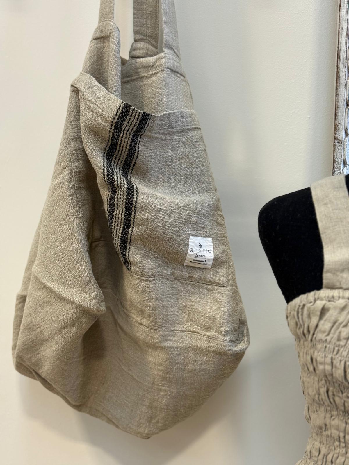 Puro Lino Tote Bag Charcoal Stripes