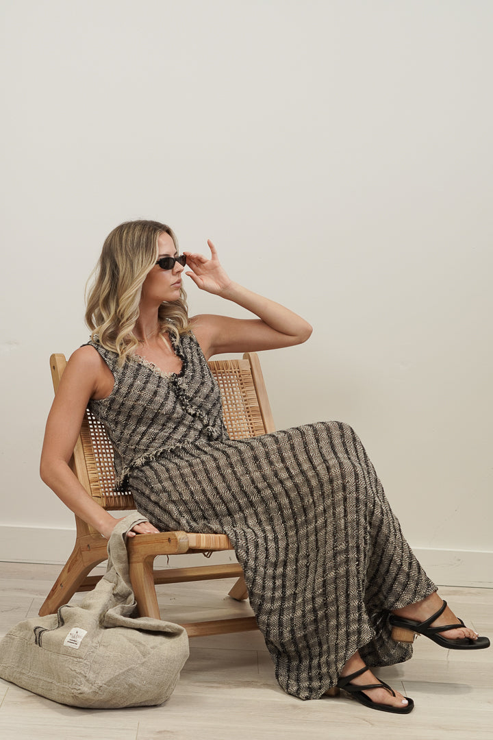 Puro Lino Tote Bag Charcoal Stripes