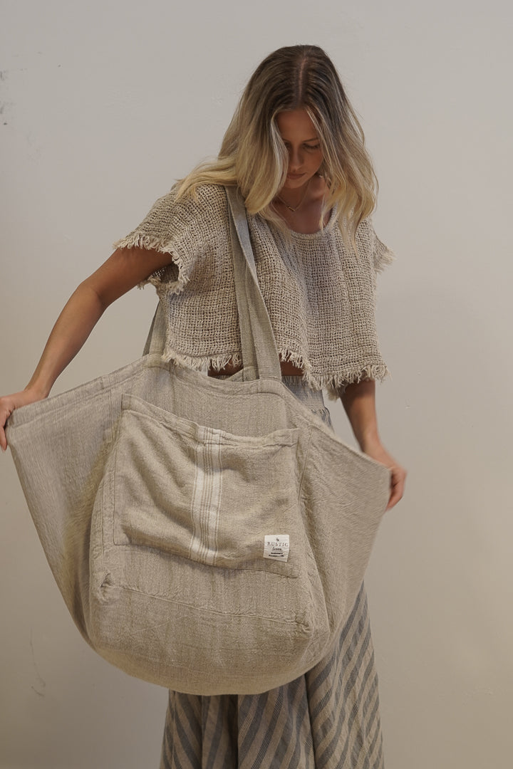 Puro Lino Tote Bag White Stripes