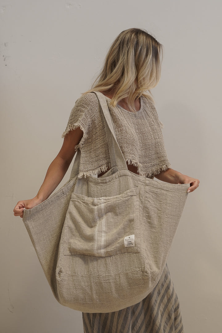 Puro Lino Tote Bag White Stripes
