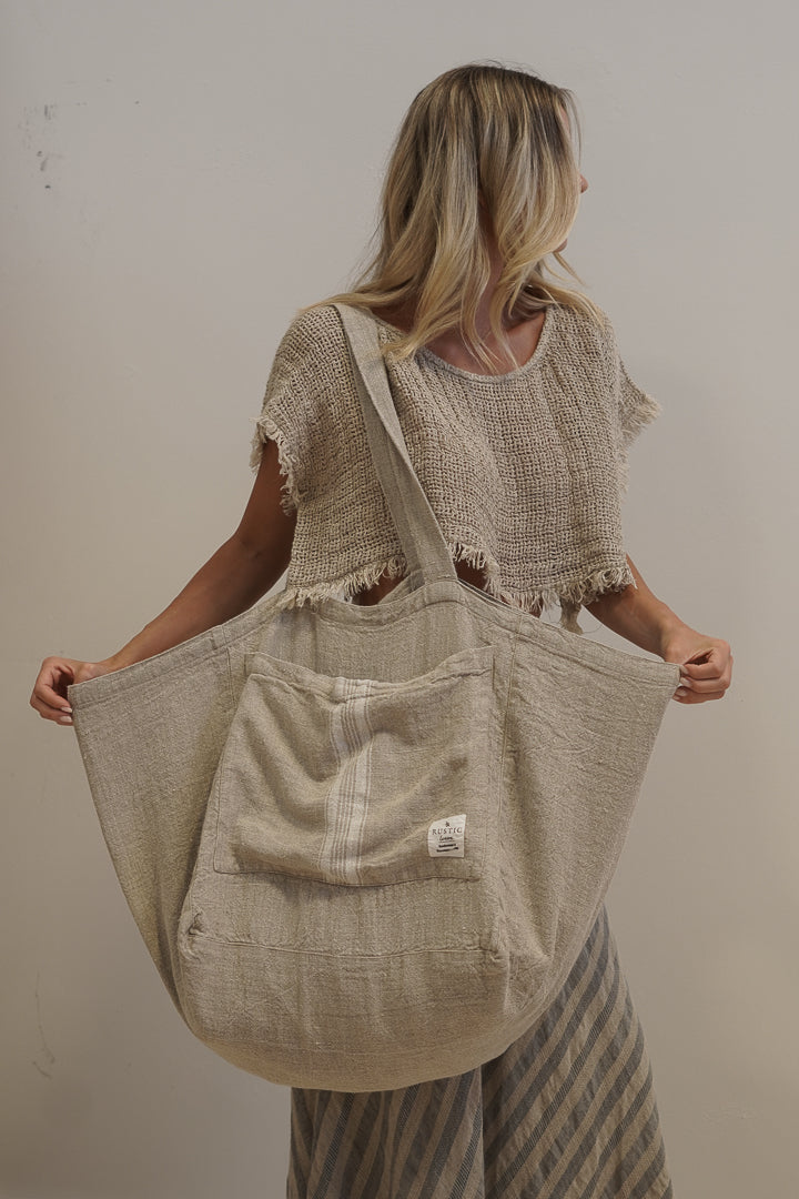 Puro Lino Tote Bag White Stripes