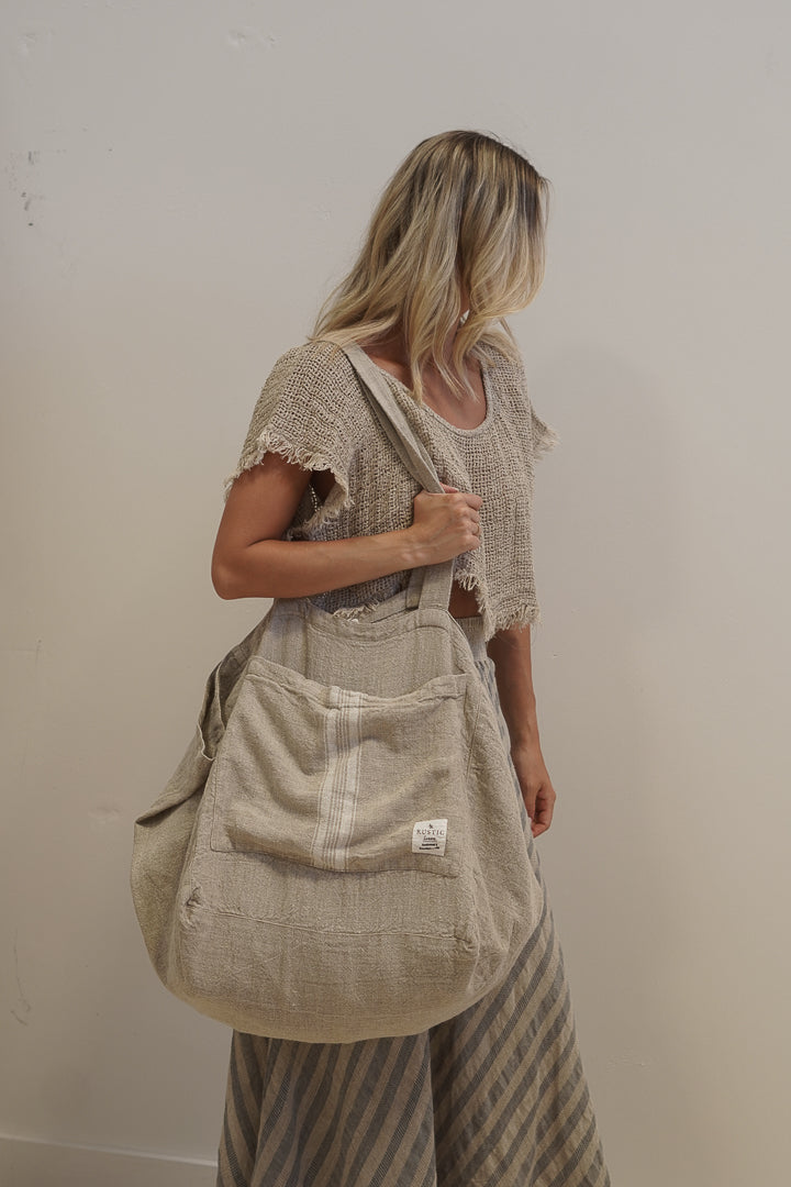 Puro Lino Tote Bag White Stripes