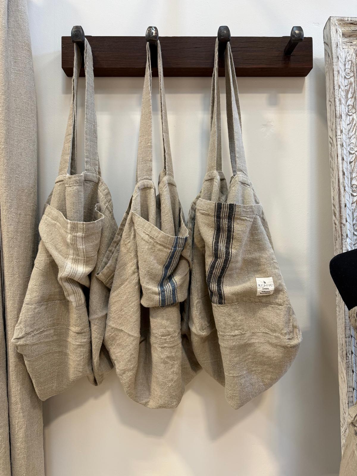 Puro Lino Tote Bag Charcoal Stripes