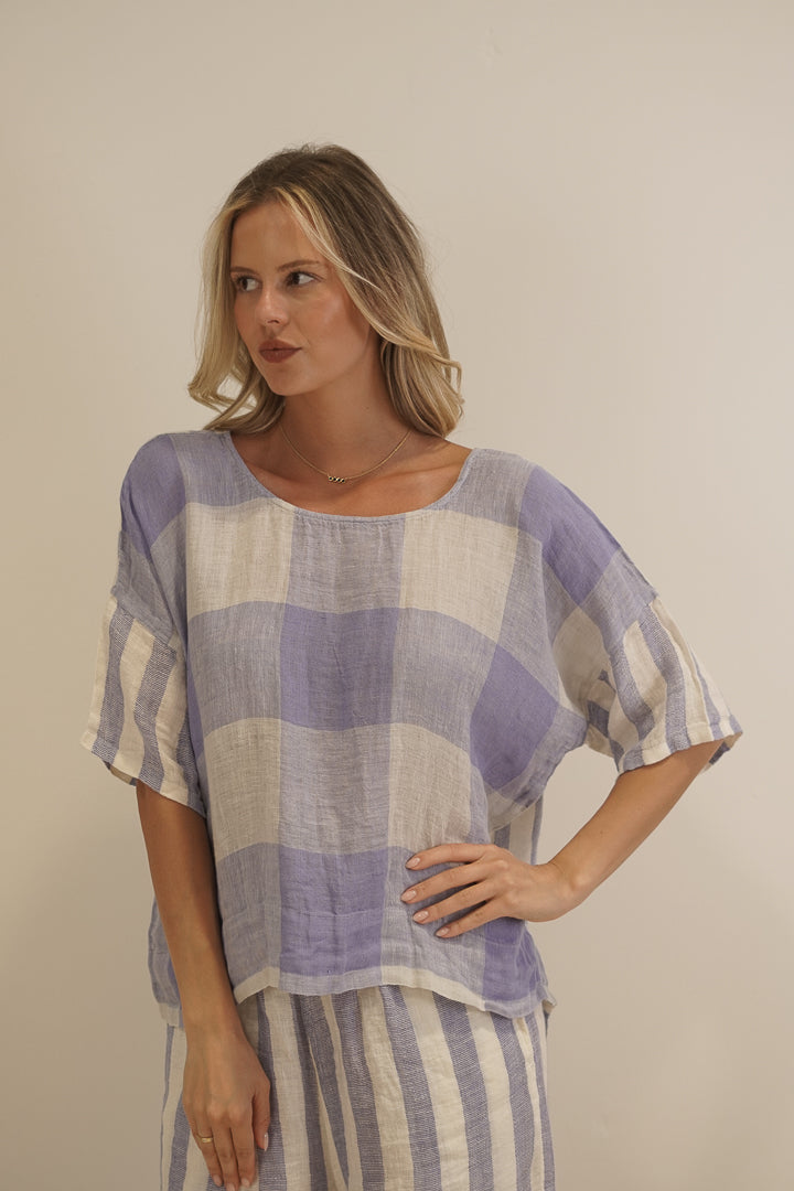 Barbara Top Heather Blue Check/Combo