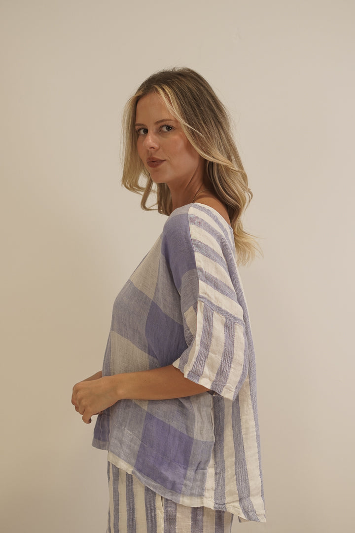 Barbara Top Heather Blue Check/Combo