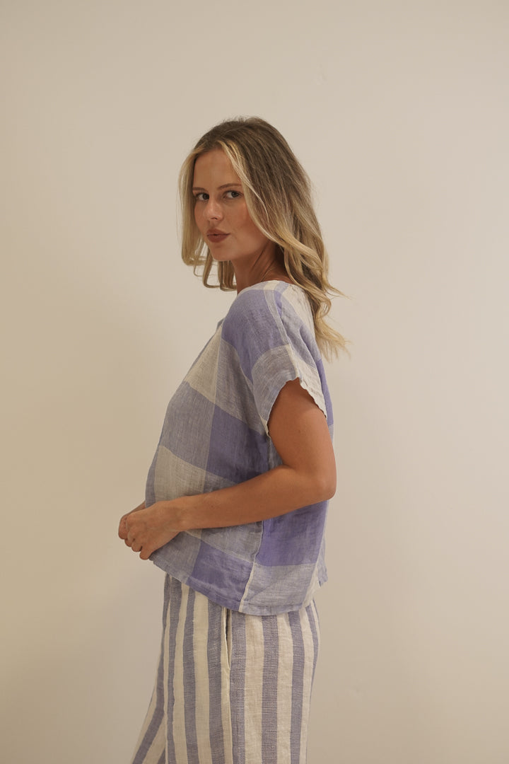 Barbara Top Heather Blue Check