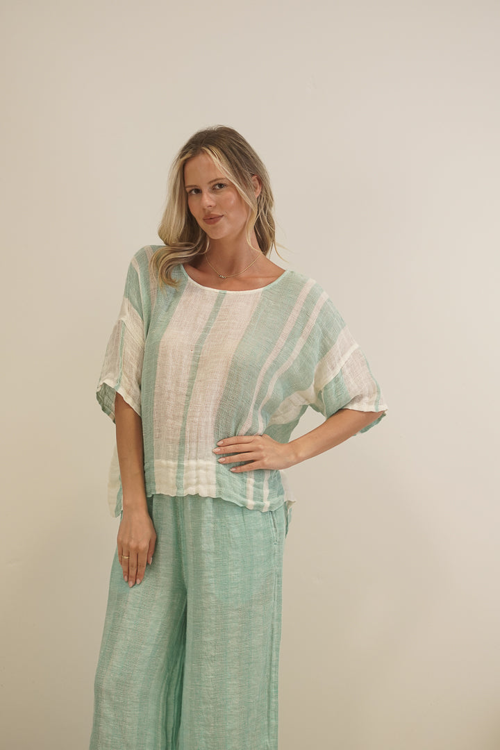 Barbara Top Cascade Green Stripey