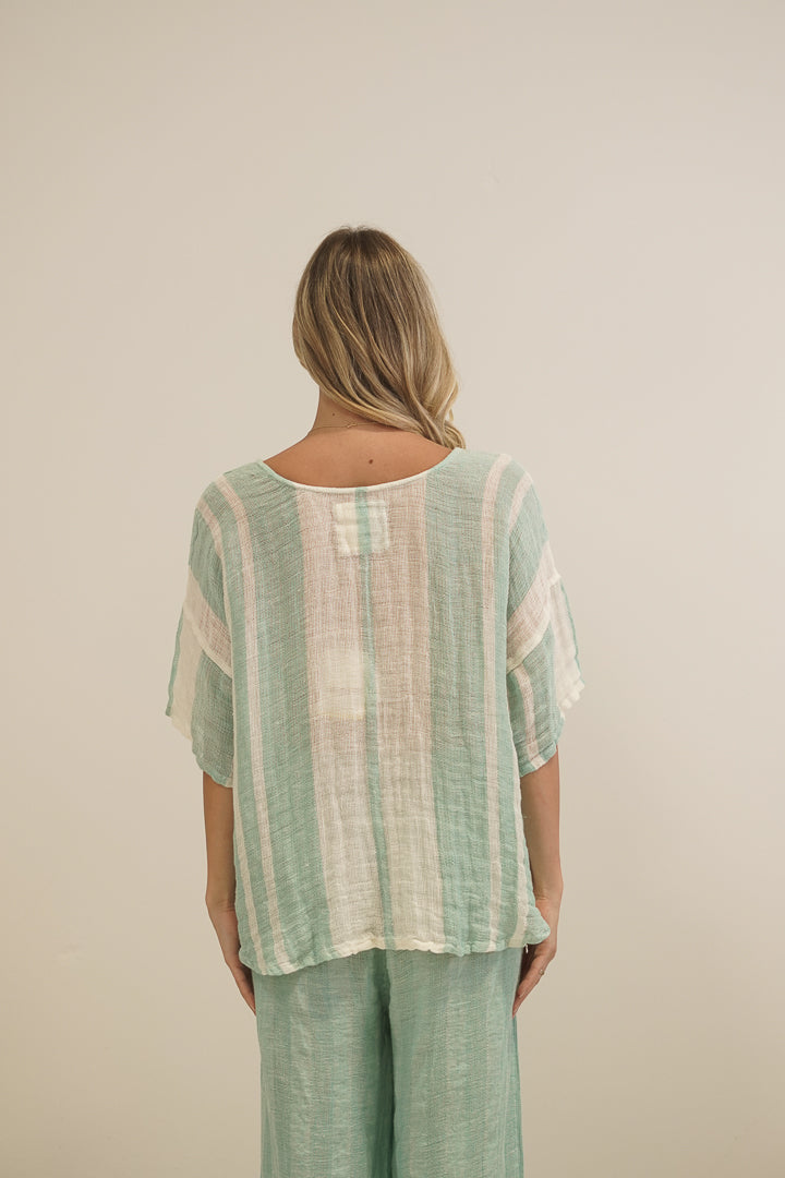 Barbara Top Cascade Green Stripey
