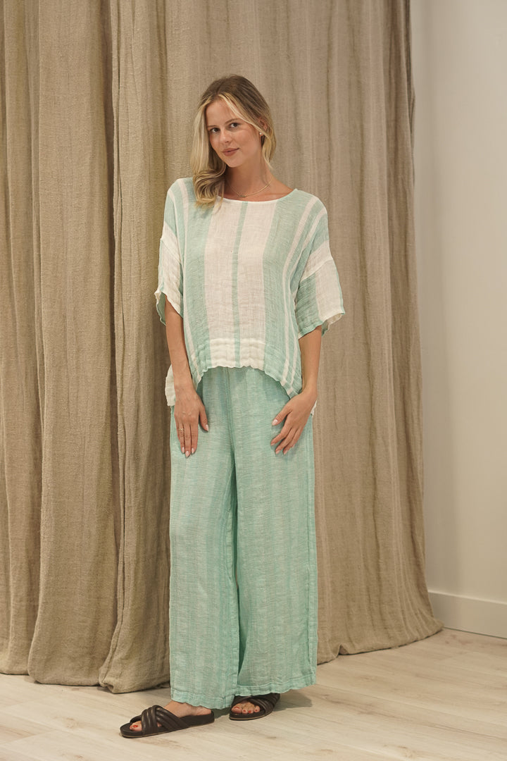 Barbara Top Cascade Green Stripey