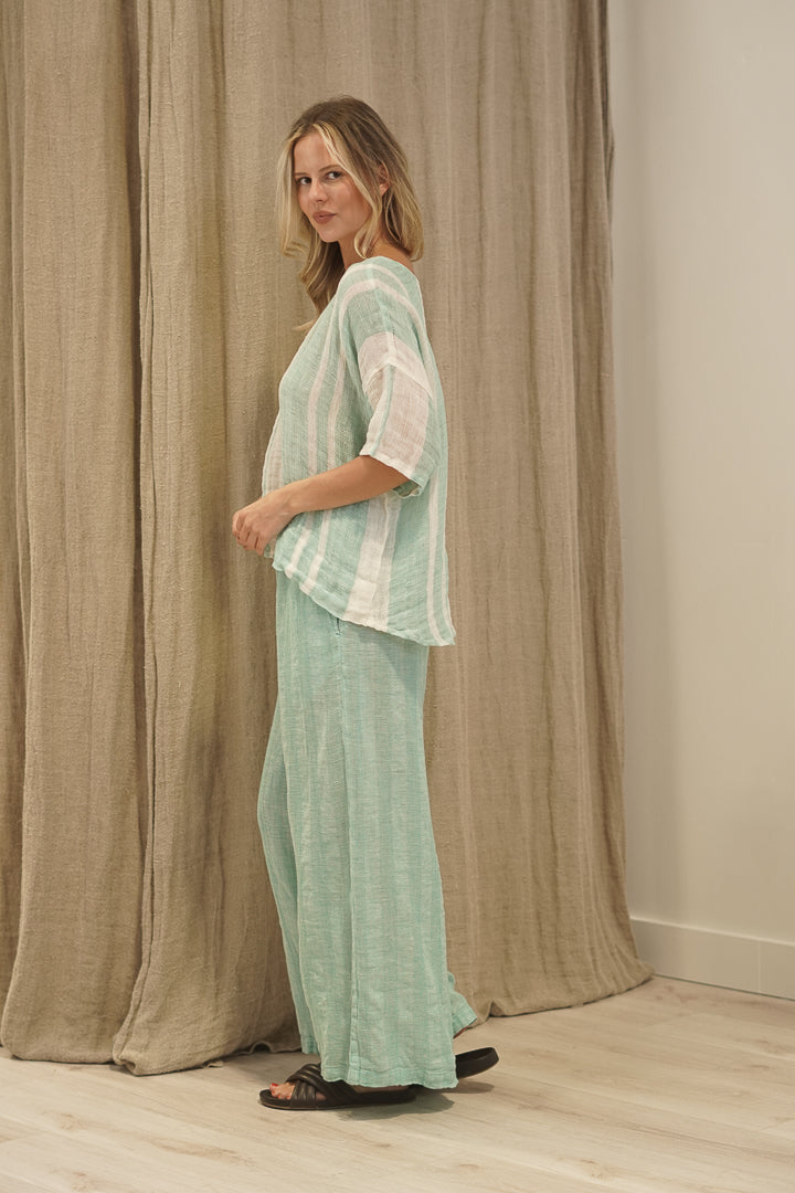 Barbara Top Cascade Green Stripey